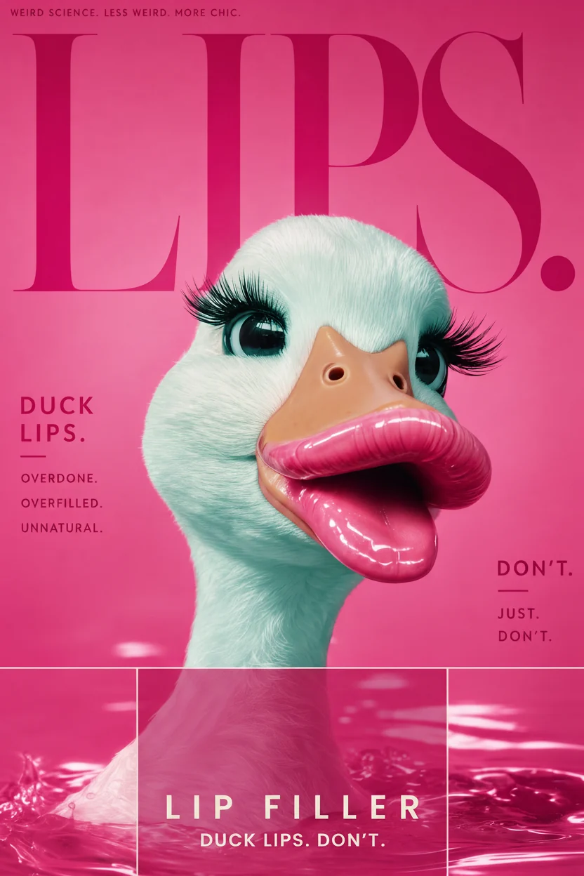 PETRO’s original pink lip-filler cover with an illustrated duck